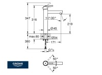 MEDIDAS MONOMANDO LAVABO CONCETTO GROHE 